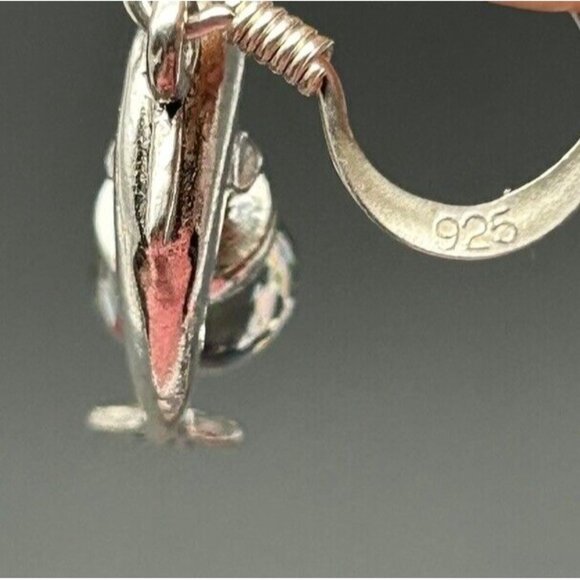 Sterling Silver Dolphin Earrings with Crystal Ball Marked 925 Dangle Drop 1/2" - Picture 3 of 5